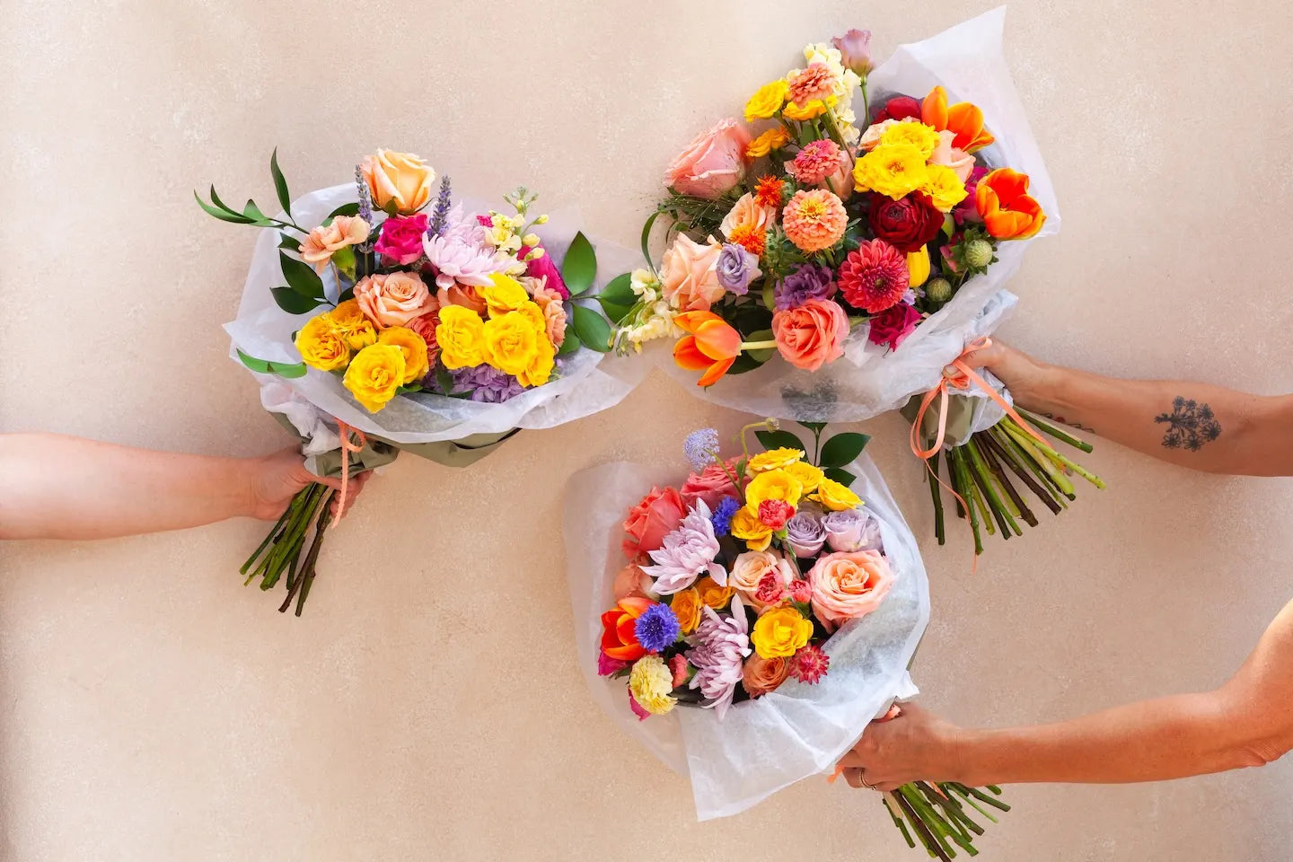 Wrapped flower bouquet