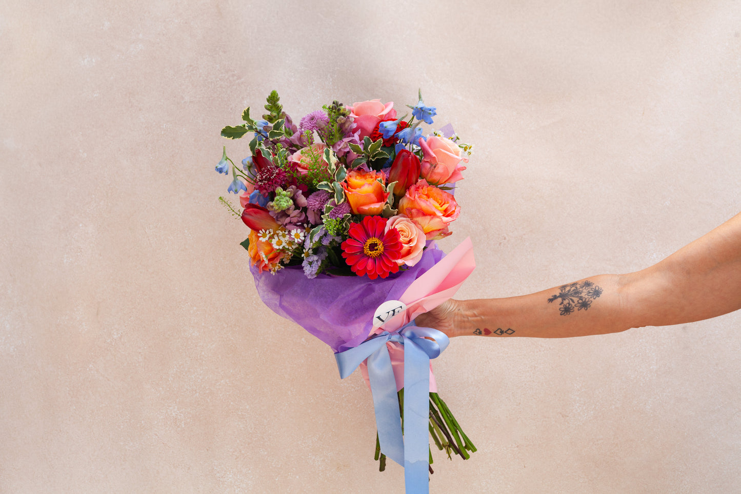 Wrapped flower bouquet