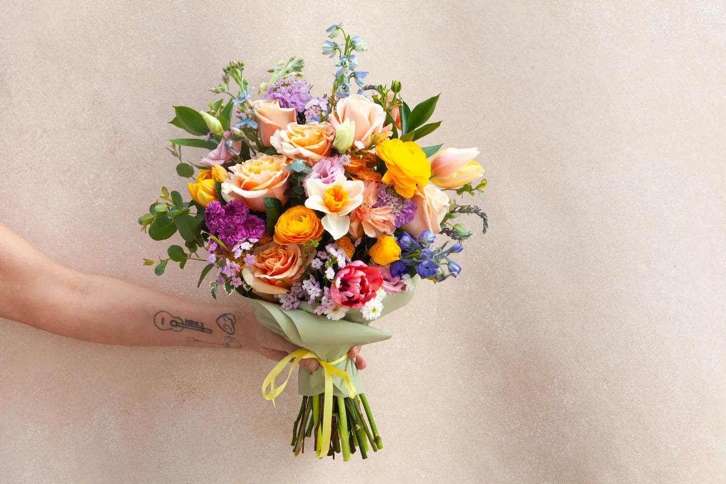 Wrapped flower bouquet