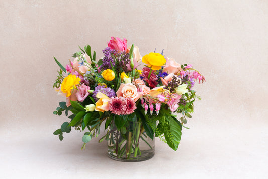 Lush garden-style flower arrangement