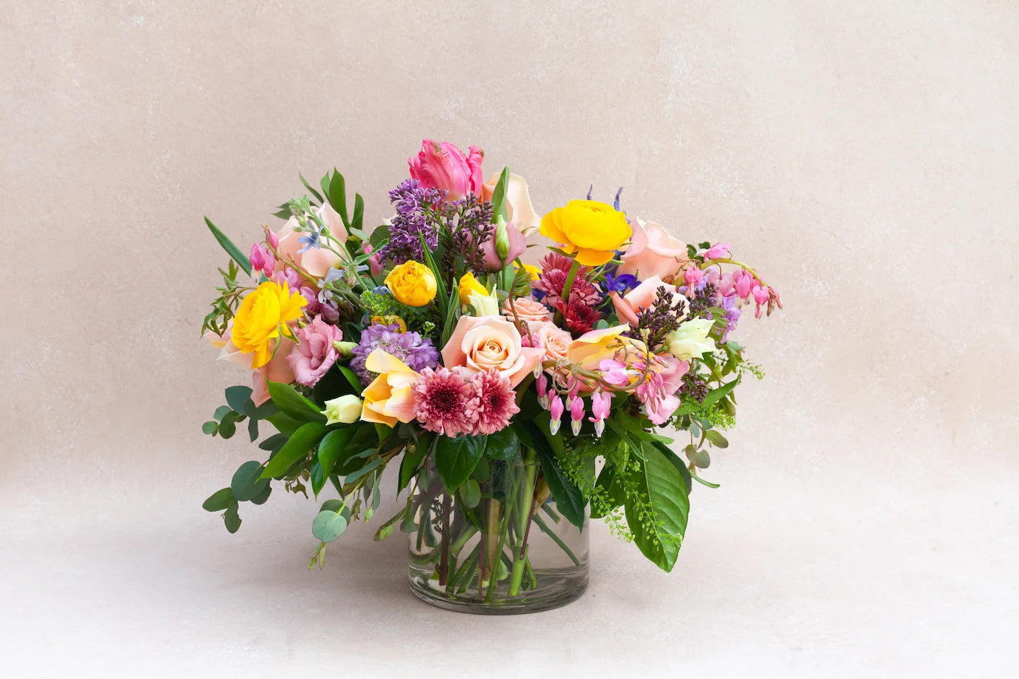 Lush garden-style flower arrangement