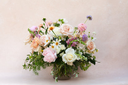 Lush garden-style flower arrangement