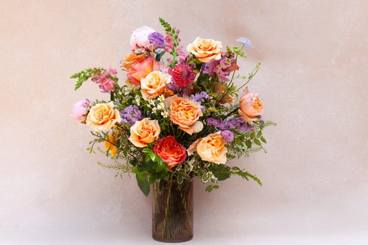 Tall garden-style flower arrangement