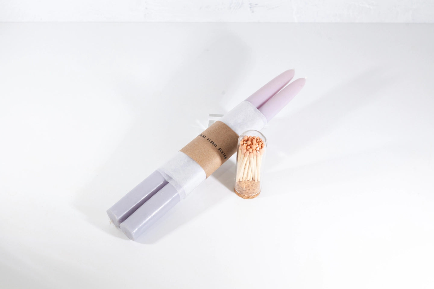 Set of Taper Candles and Colorful Mini Cloche Matches
