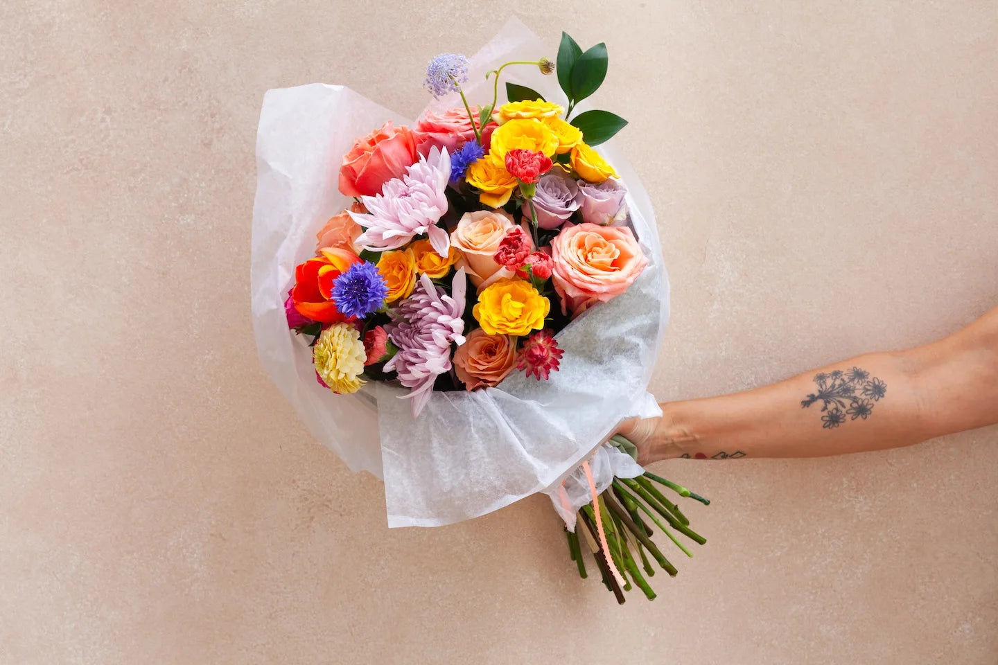 Wrapped flower bouquet