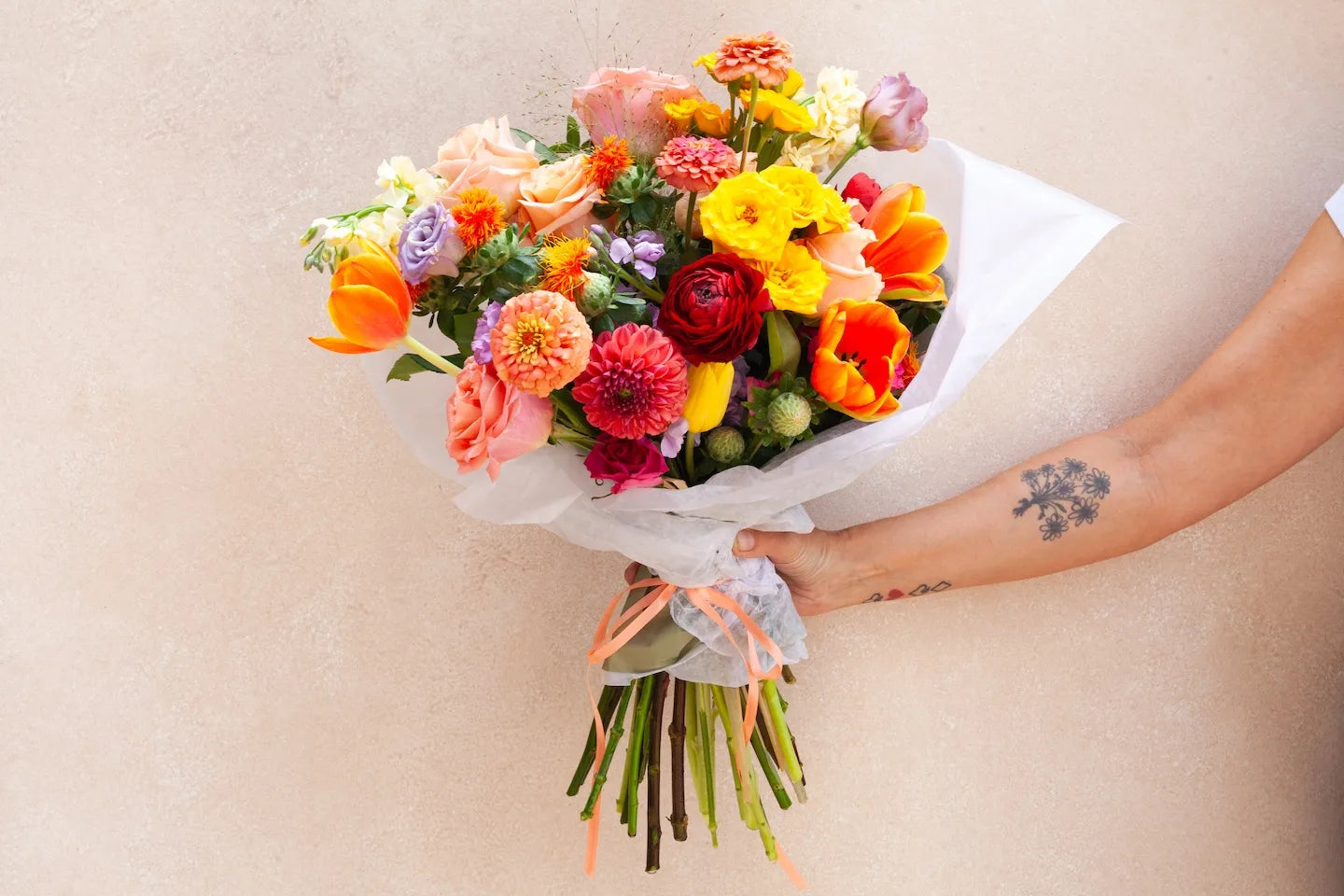 Wrapped flower bouquet