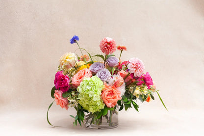 Lush garden-style flower arrangement