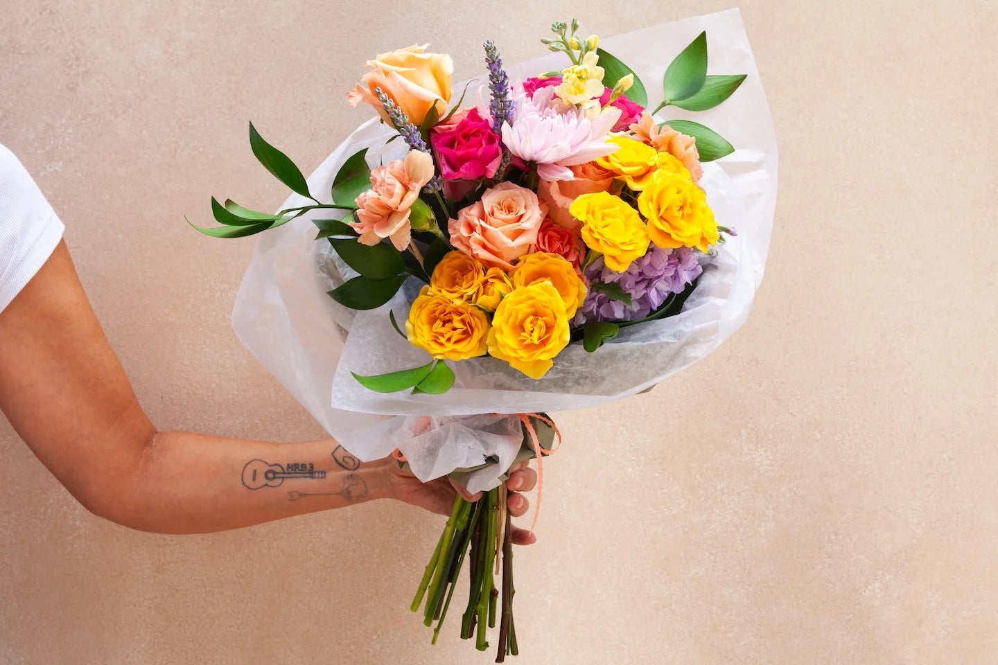 Wrapped flower bouquet