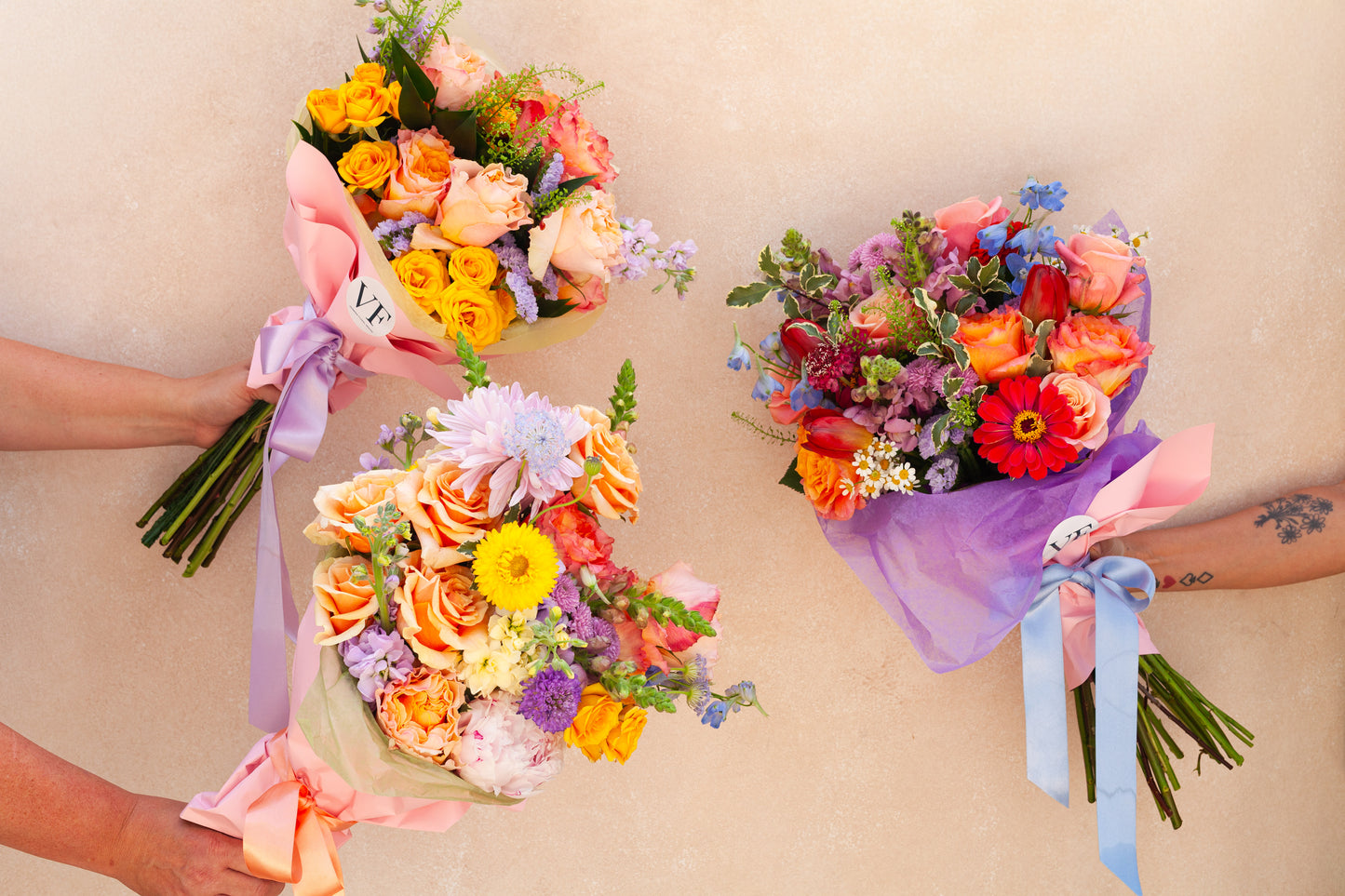 Wrapped flower bouquet